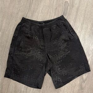 Lululemon Men's Dark Grey/Green & Black Patterned Shorts